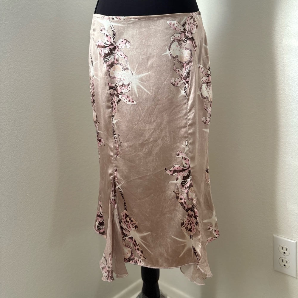 LOVE SEX MONEY Italian Pink Silk Floral Midi Skirt- Size 8